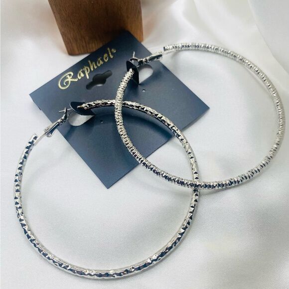 Rapha Silver Textured Hoop Earrings - Picture 1 of 4